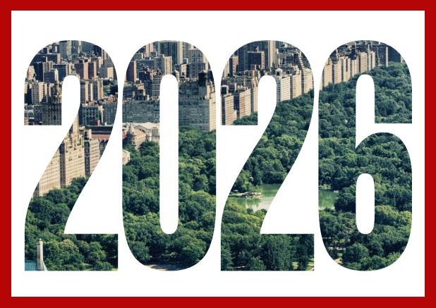 Querformat Einladungskarte mit ausgeschnittener 2026 Rot.