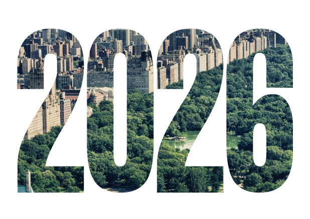 Querformat Einladungskarte mit ausgeschnittener 2026 Weiss.