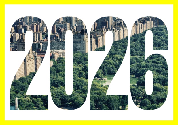 Querformat Einladungskarte mit ausgeschnittener 2026 Gelb.