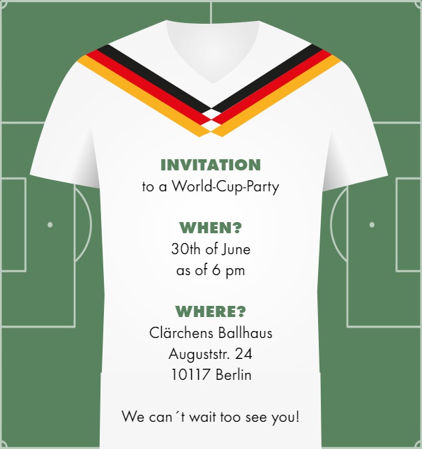 Online Invitation card with Germany Home World Cup Jersey design.