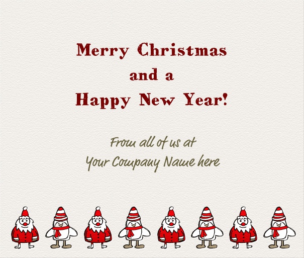 Online Christmas Card with Santa Clauses in bottom part of card.