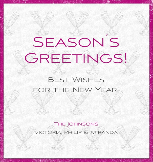 Online Season's Greetings Cards with Champagne Glass Background.