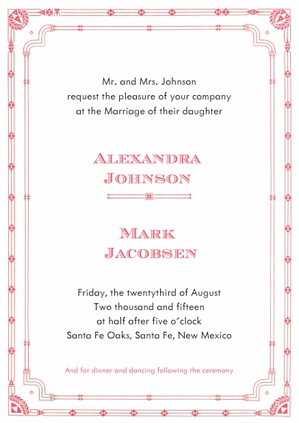 Classic online Wedding invitation with rosa frame