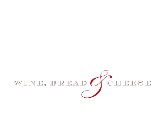 Online Modern Invitation card with the words wine, bread and cheese on it.