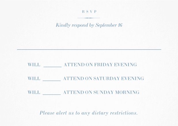 Matching reply card for Day in Catskill design Blue.