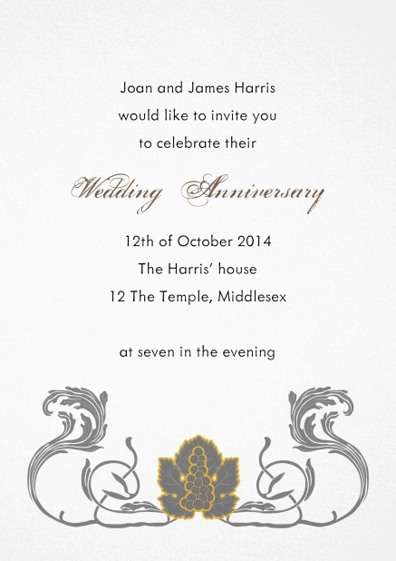 Wedding anniversary invitation card with Art Deco ornament.