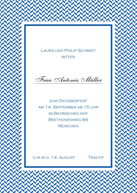 Online Einladungskarte mit Rahmen aus kleinen Wellen und editierbarem Text. Blau.