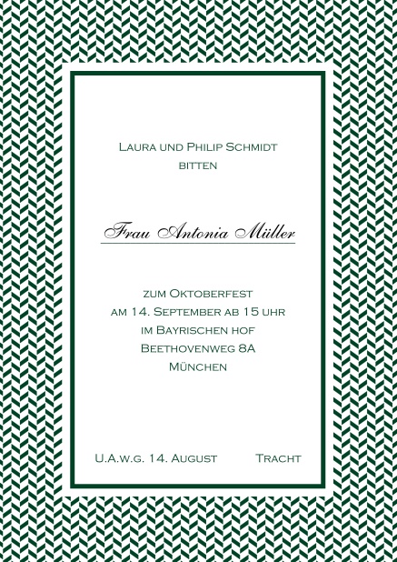 Online Einladungskarte mit Rahmen aus kleinen Wellen und editierbarem Text. Grün.