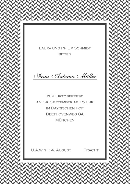 Online Einladungskarte mit Rahmen aus kleinen Wellen und editierbarem Text. Grau.