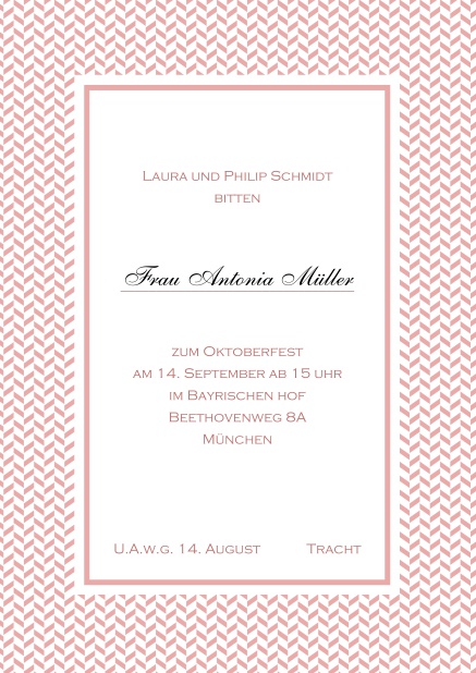 Online Einladungskarte mit Rahmen aus kleinen Wellen und editierbarem Text. Rosa.