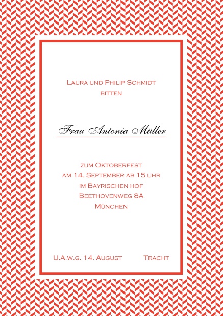 Online Einladungskarte mit Rahmen aus kleinen Wellen und editierbarem Text. Rot.