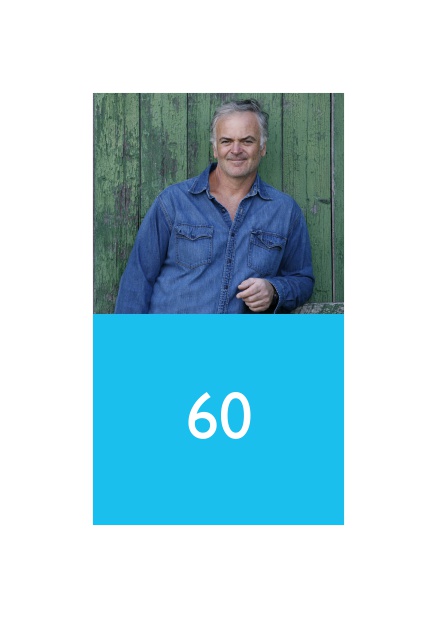 Glücklich mit 60 - Blau - 60. Geburtstag Online Einladungskarte zum 60. Geburtstag mit Fotofeld und buntem Textfeld. Blau.