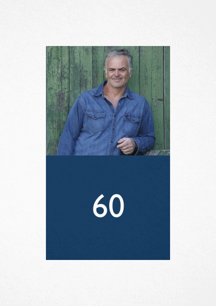 Glücklich mit 60 - Marine - 60. Geburtstag Einladungskarte zum 60. Geburtstag mit Fotofeld und buntem Textfeld. Marine.