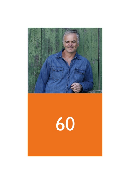 Glücklich mit 60 - Orange - 60. Geburtstag Online Einladungskarte zum 60. Geburtstag mit Fotofeld und buntem Textfeld. Orange.