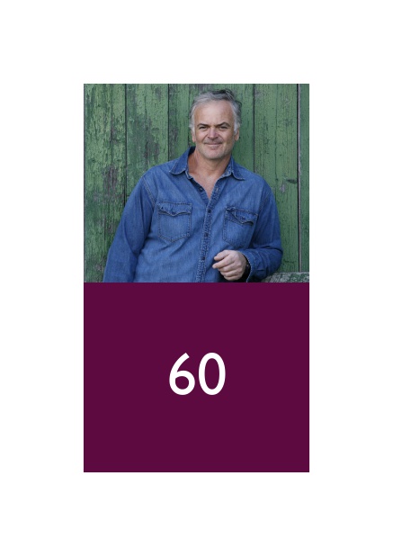 Glücklich mit 60 - Lila - 60. Geburtstag Online Einladungskarte zum 60. Geburtstag mit Fotofeld und buntem Textfeld. Lila.