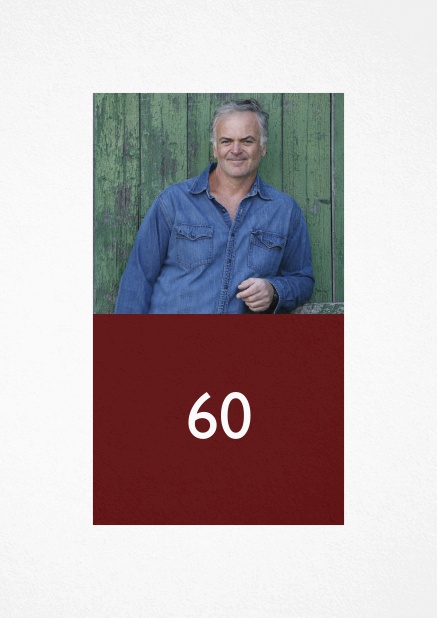 Glücklich mit 60 - Rot - 60. Geburtstag Einladungskarte zum 60. Geburtstag mit Fotofeld und buntem Textfeld. Rot.