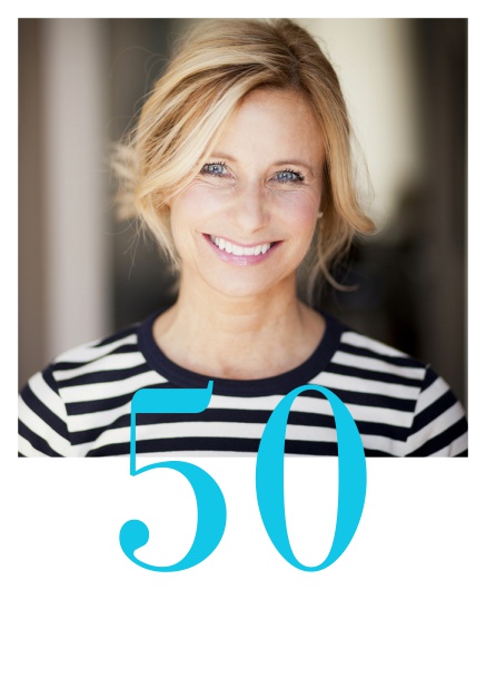 50th birthday online  photo invitation with an editable number. Blue.