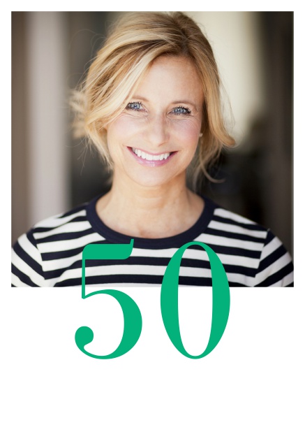 50th birthday online  photo invitation with an editable number. Green.
