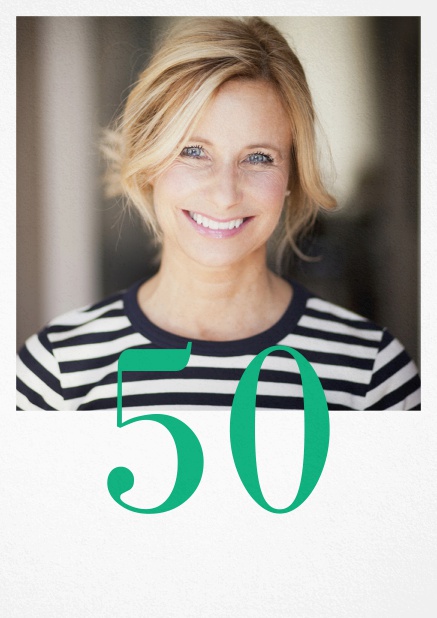 50th birthday photo invitation with an editable number. Green.