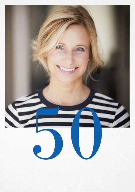 50th birthday photo invitation with an editable number. Navy.