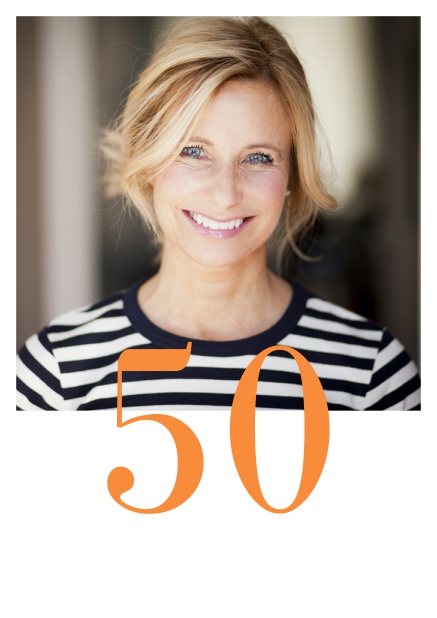 50th birthday online  photo invitation with an editable number. Orange.
