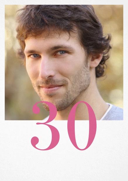 30th birthday invitation card with photo and editable number half on the photo. Pink.