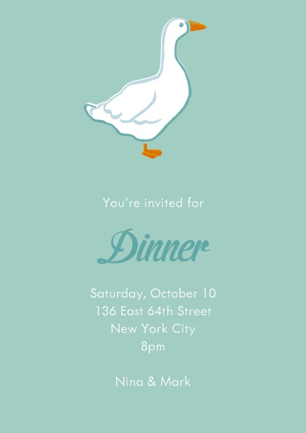 Online Dinner invitation card with illustrated white goose.
