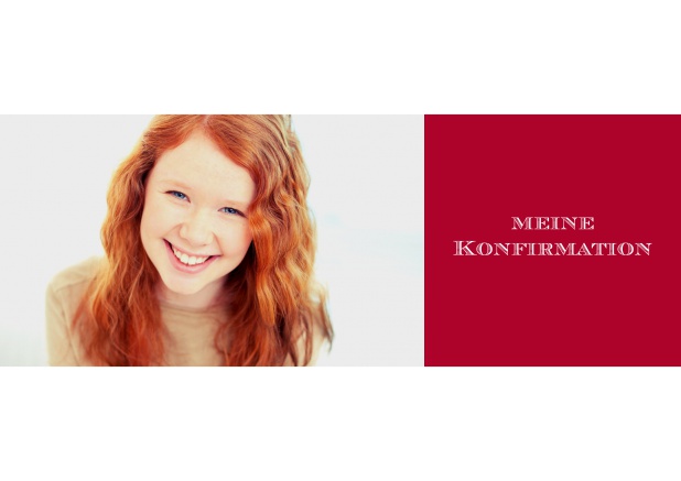 Online Einladungskarte zur Konfirmation mit Foto und Textfeld rechts in verschiedene Farben. Rot.