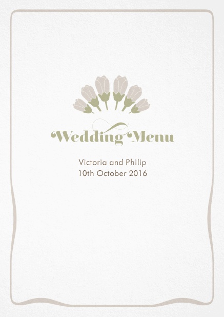 Menu card design with floral art-nouveau elements.