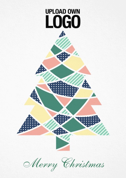 Firmen-Weihnachtskarte mit buntem Weihnachtsbaum.
