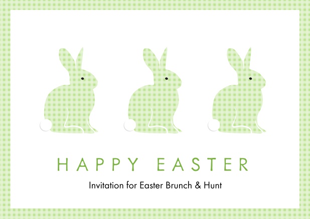 A lively card with three blue Easter bunnies, perfect for Online Easter invitations Green.
