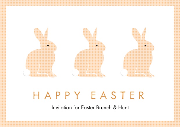 A lively card with three blue Easter bunnies, perfect for Online Easter invitations Orange.