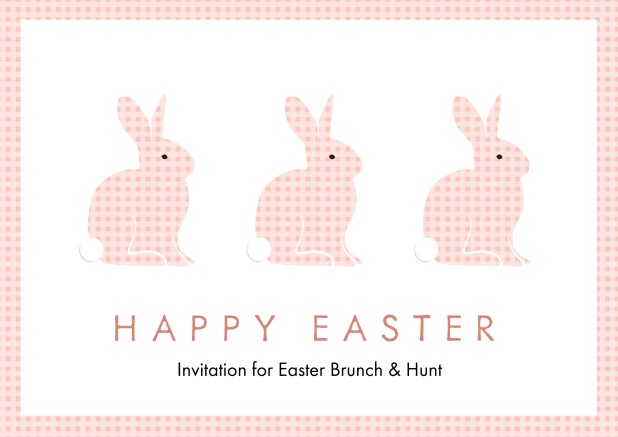 A lively card with three blue Easter bunnies, perfect for Online Easter invitations Pink.
