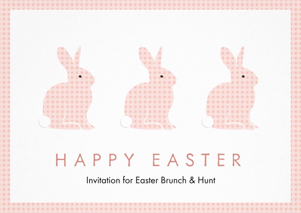 A lively card with three blue Easter bunnies, perfect for Easter invitations Pink.
