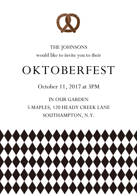 Online Oktoberfest invitation card with pretzel and bavarian flag Black.