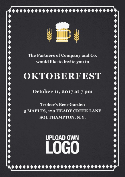 Hops and Beer - Black - Bavarian Classic tracht invitation card with hops and beer illustrations. Black.