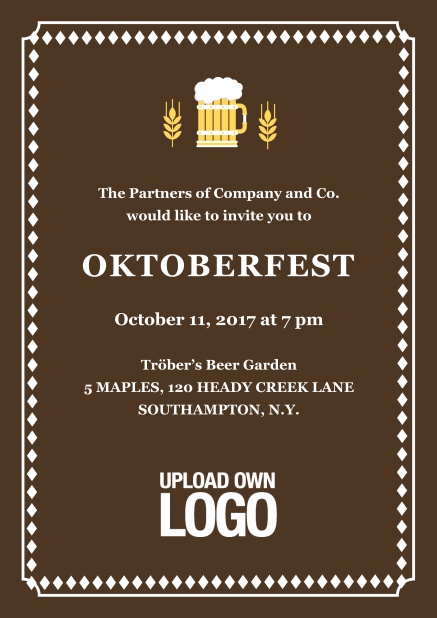 Hops and Beer - Brown - Bavarian Classic tracht Online invitation card with hops and beer illustrations. Brown.