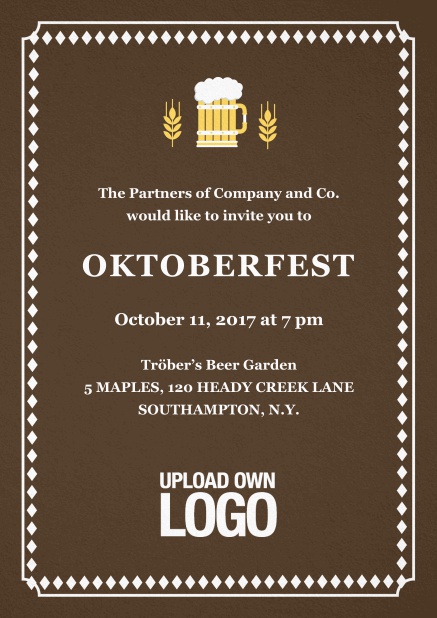 Hops and Beer - Brown - Bavarian Classic tracht invitation card with hops and beer illustrations. Brown.