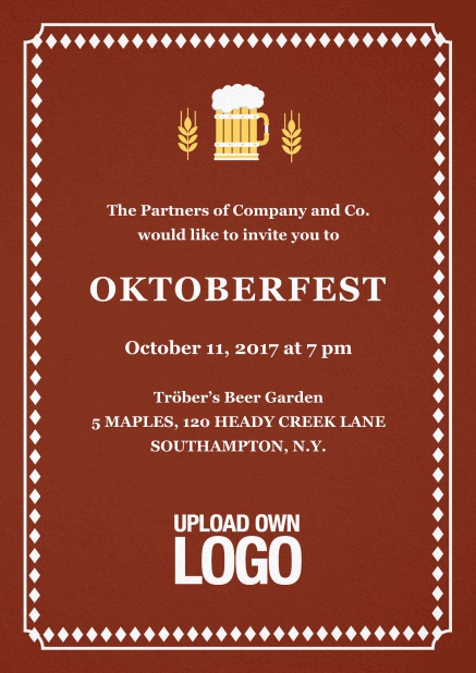 Hops and Beer - Red - Bavarian Classic tracht invitation card with hops and beer illustrations. Red.
