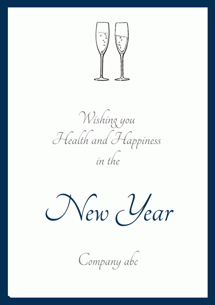 Animated paperless Happy New Year card with Champagne glasses nudging Navy.