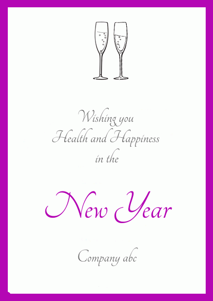 Animated paperless Happy New Year card with Champagne glasses nudging Purple.
