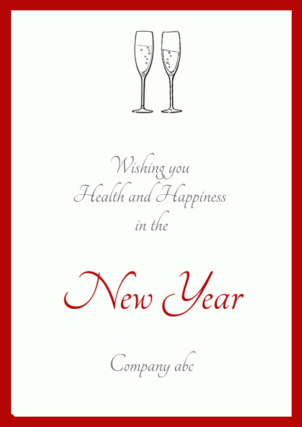 Animated paperless Happy New Year card with Champagne glasses nudging Red.