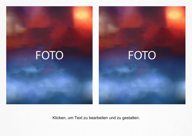 Einfach gestaltete Fotokarte mit Rahmen in Querformat mit 2 Fotofeldern zum Foto selber hochladen inkl. Textfeld.