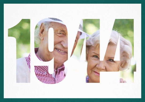 Einladungskarte für alle, die 1944 geboren sind mit ausgeschnittener 1944 für eigenes Foto. Grün.