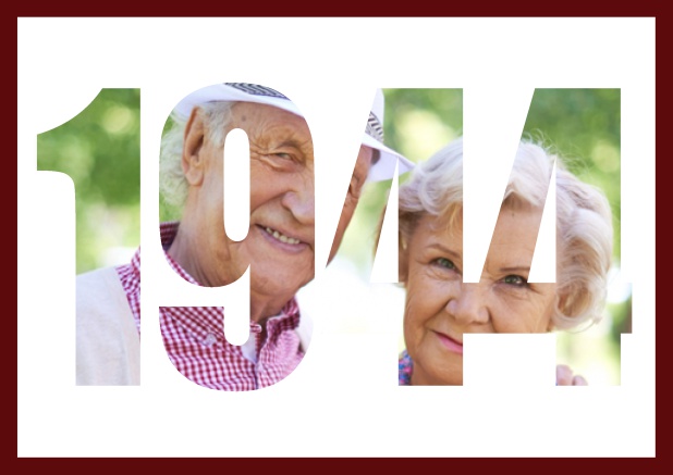 Online Einladungskarte mit ausgeschnittener 1944 für eigenes Foto für alle, die 1944 geboren sind. Rot.