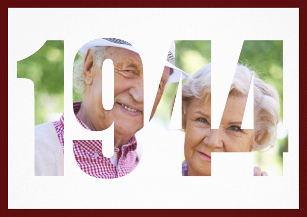 Einladungskarte für alle, die 1944 geboren sind mit ausgeschnittener 1944 für eigenes Foto. Rot.