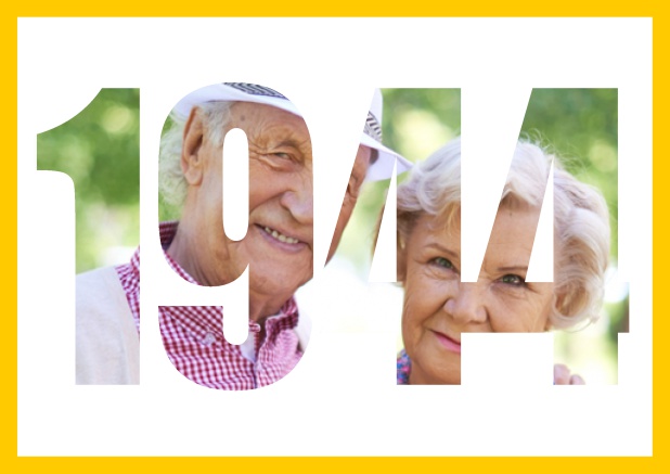 Online Einladungskarte mit ausgeschnittener 1944 für eigenes Foto für alle, die 1944 geboren sind. Gelb.