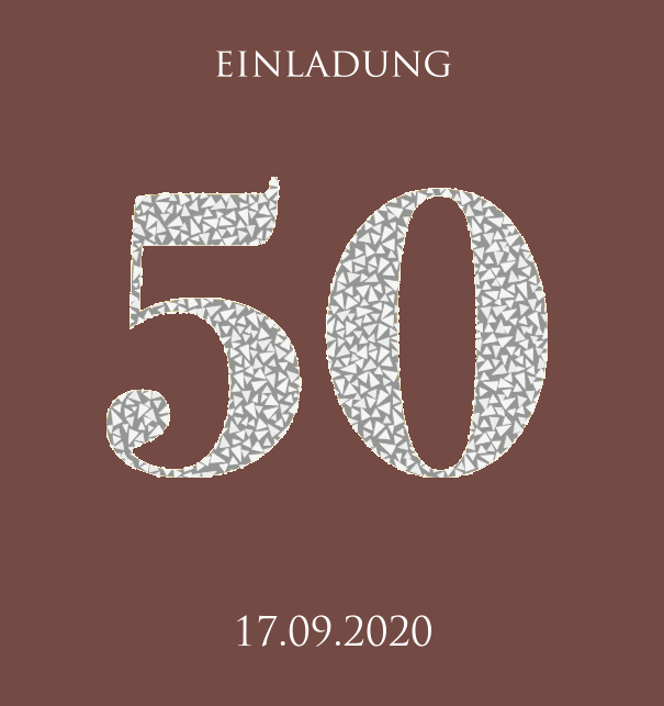 Animierte papierlose Einladungskarte zum 50. Jubiläum mit funkelnden Mosaiksteinen in Silber. Gold.