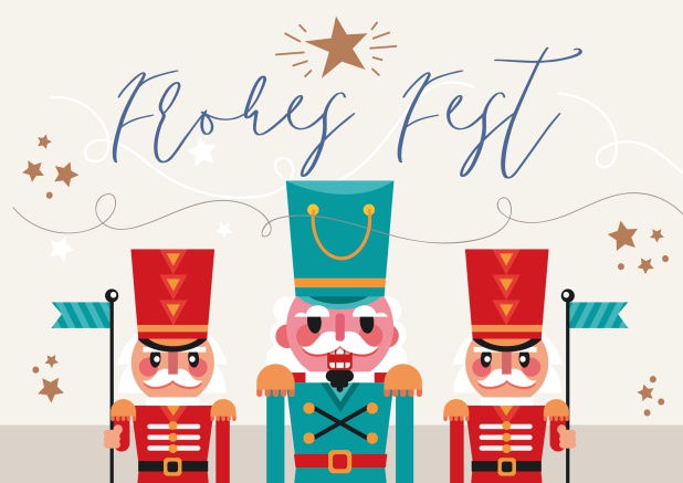 Online Weihnachtsfeier Einladungskarte mit Frohes Fest Text und bunten Nussknacker Figuren