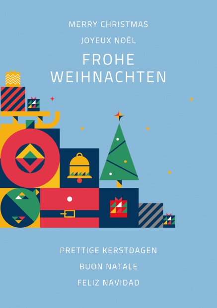 Online Blaue Weihnachtskarte mit Weihnachtszug